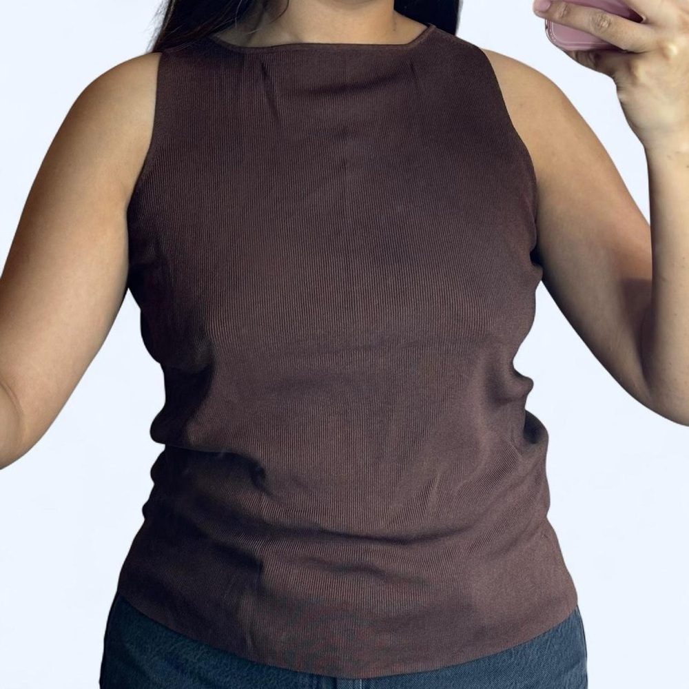 Brown Sleeveless Ribbed Tank Top